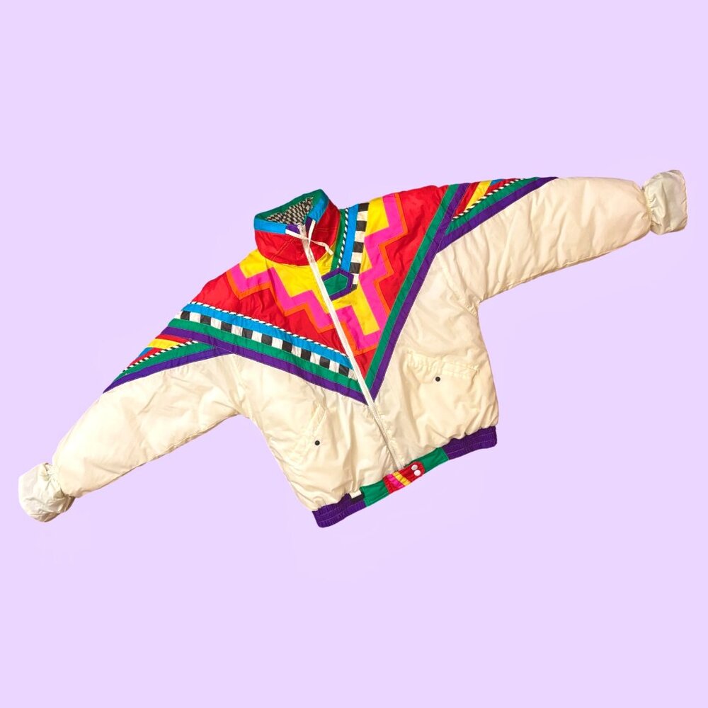 RARE Vintage Retro 80s/90s Colorful Abstract Geometric Ski Jacket, Size Medium - Picture 2 of 15
